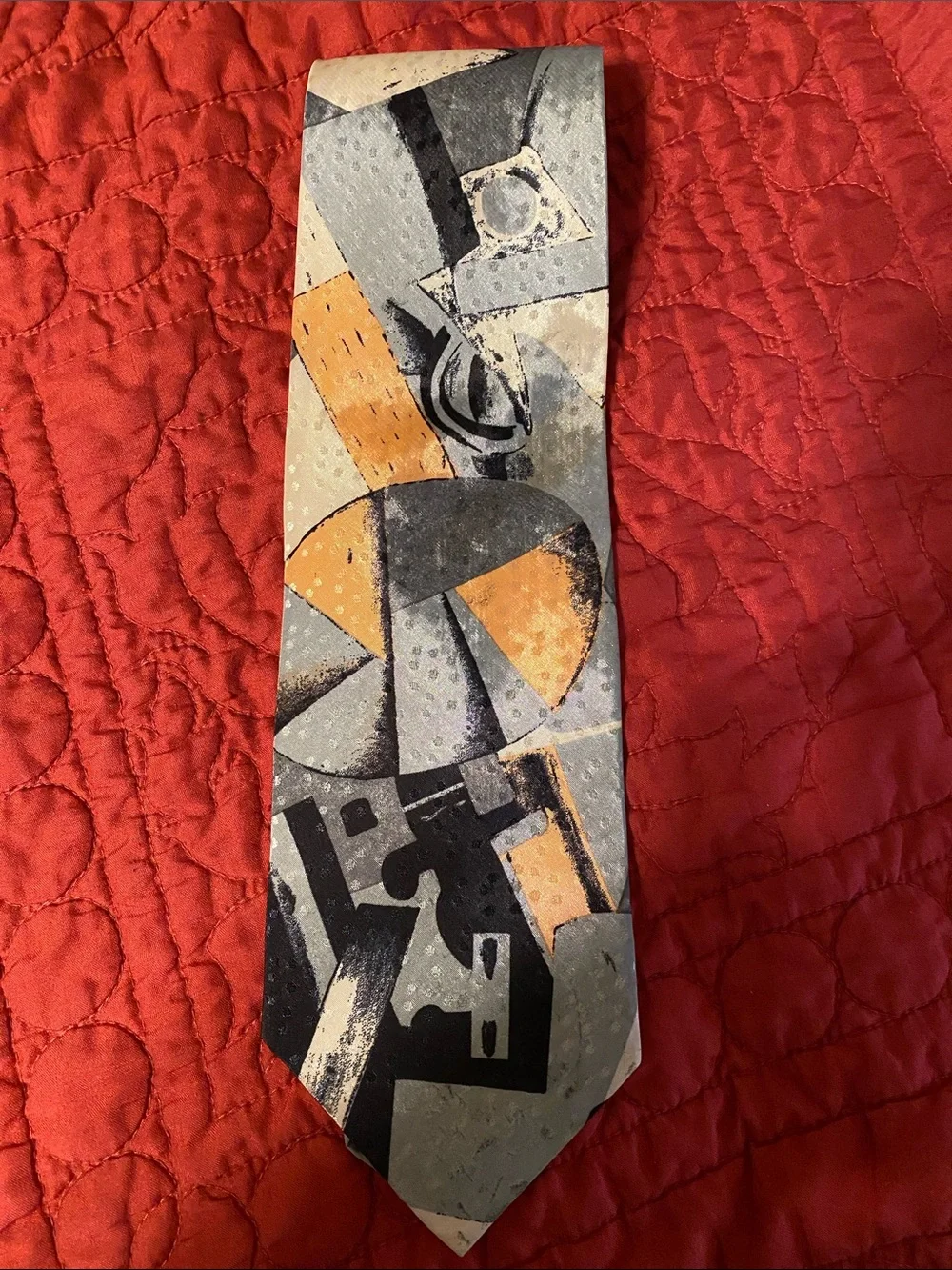 Vintage Abstract Geometric Gray and Orange Men’s Tie